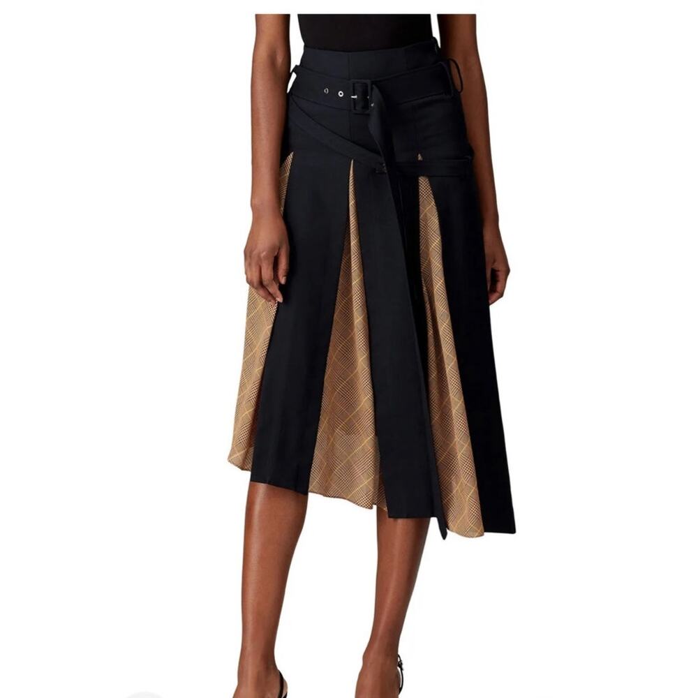 Rokh Asymetrical Scarf Insert Pleated Midi Skirt Women's 4 / 6 Navy Tan